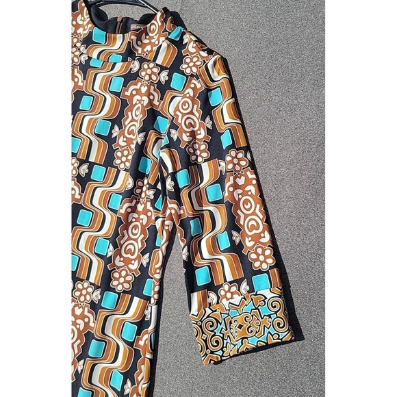 J McLaughlin S Brown Turquoise Biscayne Polynesian Shift Dress 862 - Picture 5 of 8